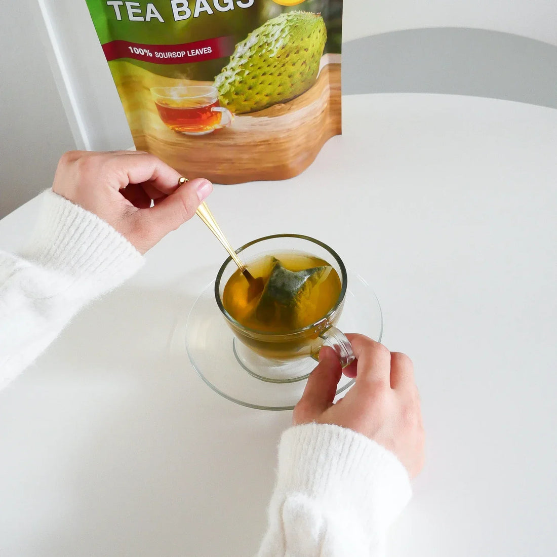 Brewing Soursop leaves tea with tea bags.